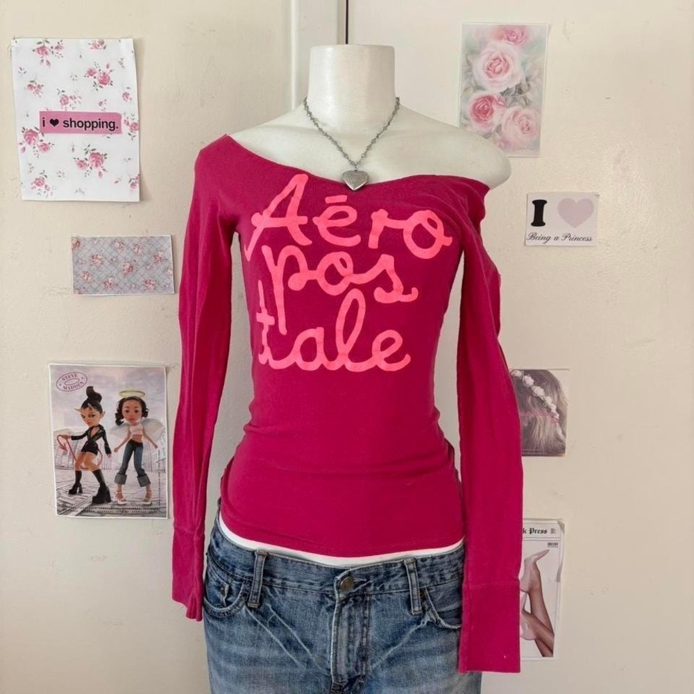 Aeropostale Hot Pink Off-The-Shoulder Graphic Tee - Picture 3 of 7